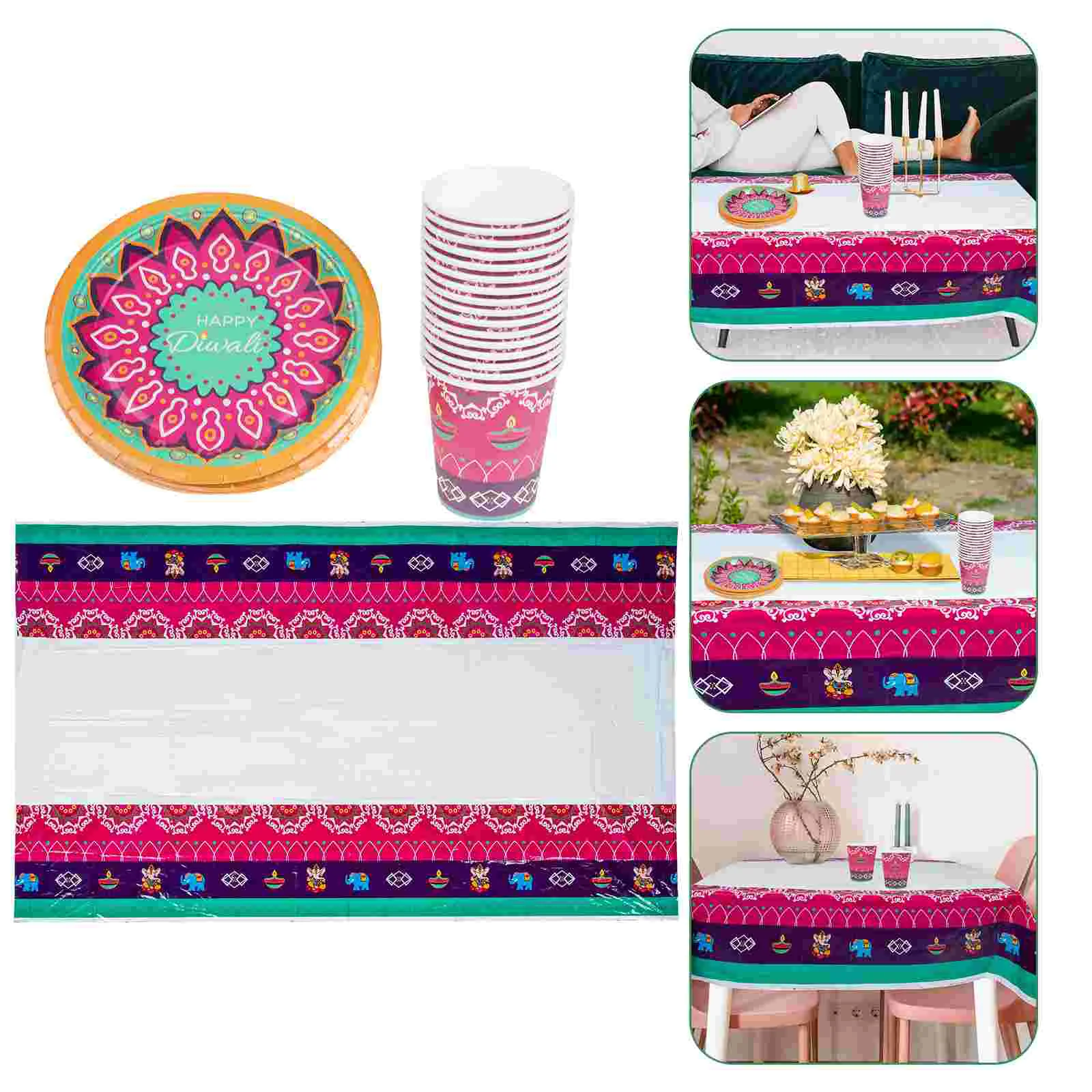 

Table Diwali Cloth Party Plates Decorations Indian Paper Cover Plate Size Tablecloth Calculator Disposable Dinnerware Salad
