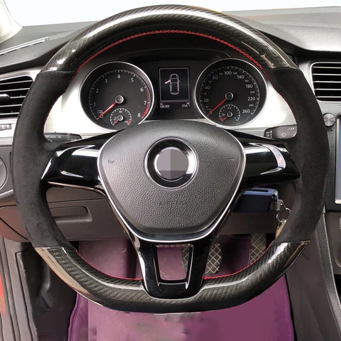 Car Steering Wheel Black Cover Suede Carbon Fiber For Volkswagen Vw Golf 7 Mk7 Nieuwe Polo Jetta Passat B8 Car Accessories