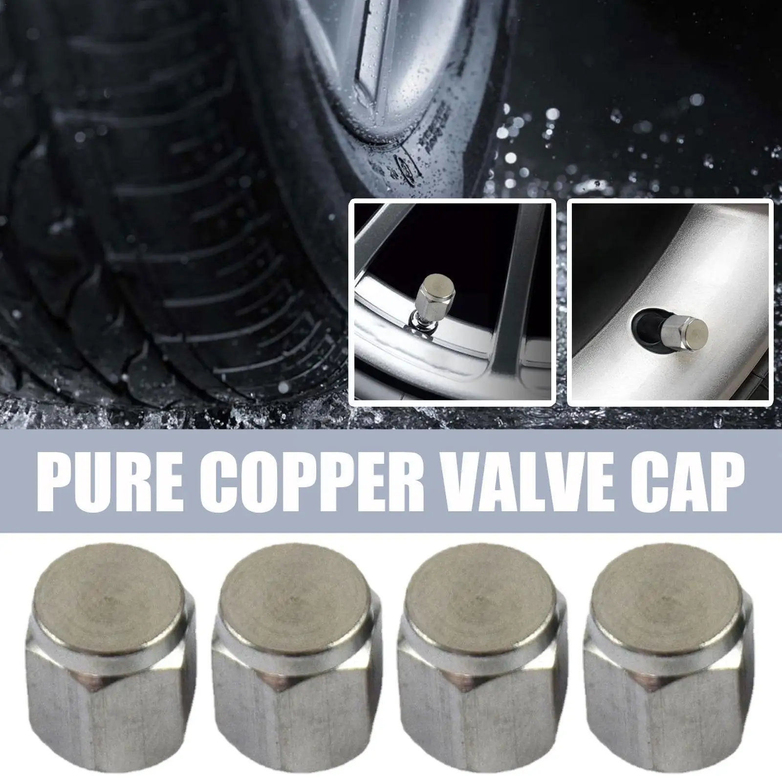 

4pcs Tire Caps Silver Metal Rubber Seal Tire Dust Covers Proof Caps Stem W2c4