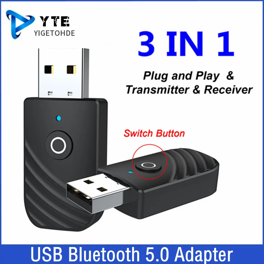 

3 in 1 Wireless USB Bluetooth 5.0 Adapter Audio Receiver Transmitter 3.5mm AUX Adaptador For Car TV PC Computer Home Stereo