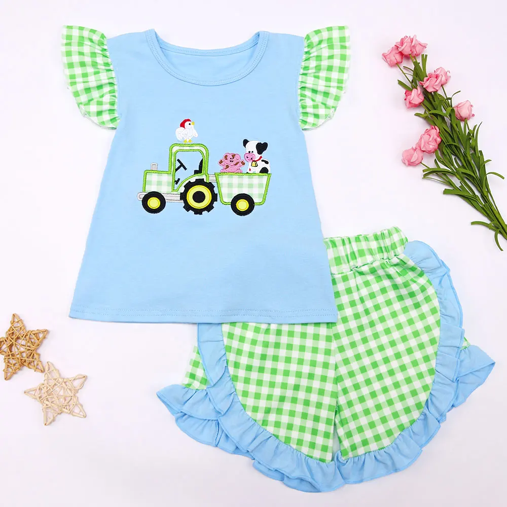 

2023 Baby Girls Clothes Set 2pcs Cotton Kids Suit Animal Embroidery Bodysuit Bluey T-shirt Spots Outfits Babi Green Shorts 1-8T