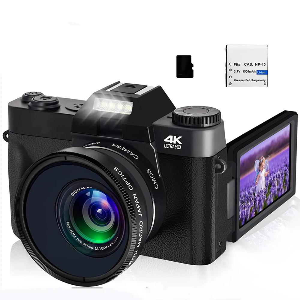 48MP Digital Camera 4K UHD Vlogging Camcorder 3.0" 180° Flip Screen Selfile Digital Webcam For YouTube Wide Angle Macro Lens