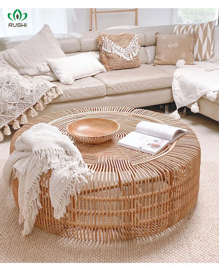 

Japanese Rattan Living Room Furniture Coffee Table Small Apartment Restaurant Side Tables Homestay Balcony Sofa Round Tea Table