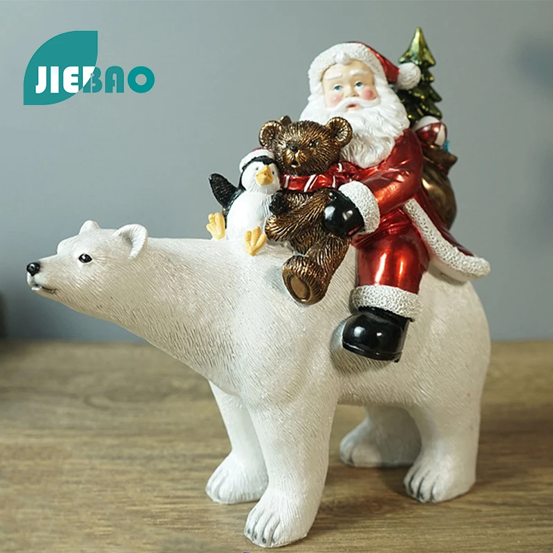 

Resin Statue Christmas Santa Claus Riding A Polar Bear Nordic Abstract Ornaments For Figurines Interior Sculpture Room Home Deco