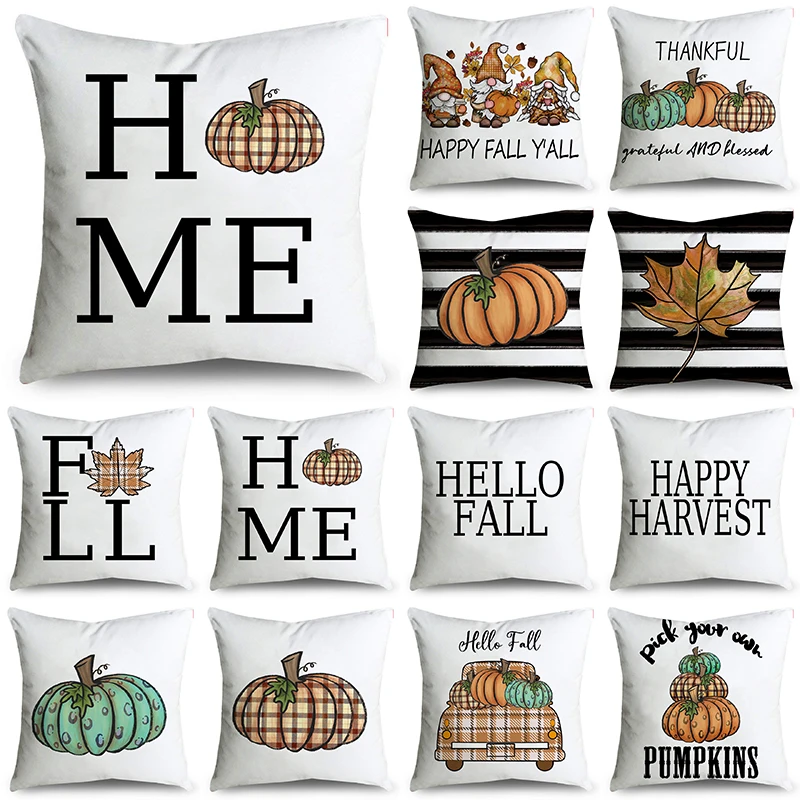 

Ins Cartoon Autumn Thanksgiving Pumpkins Dwarfs Throw Pillowcase Cushion Covers For Sofa Office Bedroom Decor Multiple Size