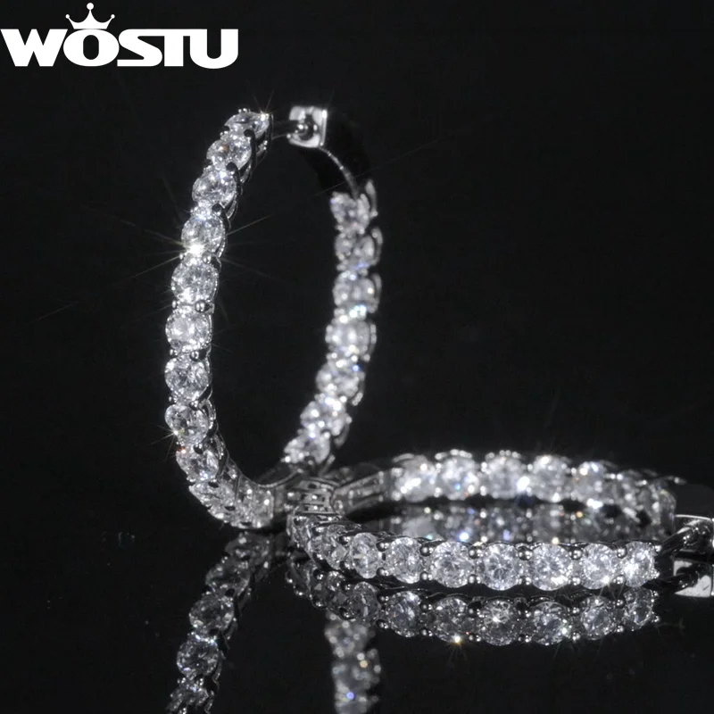 

WOSTU Wedding Jewelry Gift 30mm Big Hoop Earrings For Women Full of Bling Shiny AAA Zircon Charm Ear Buckles Fashion Party Gift