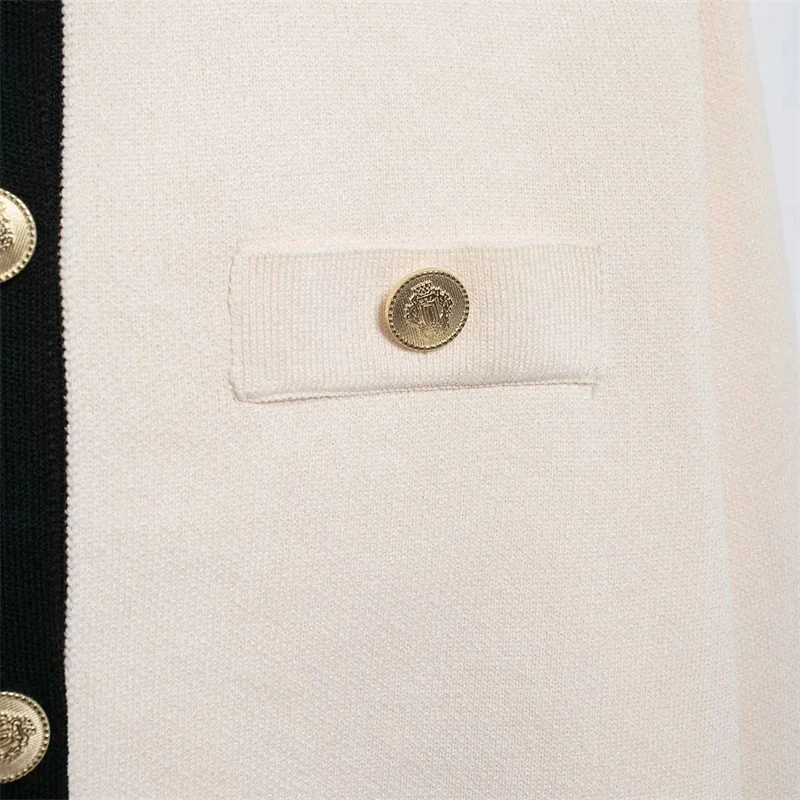 Женский Бежевый Вязаный Кардиган EDSA Повседневный Свитер С Круглым Вырезом И