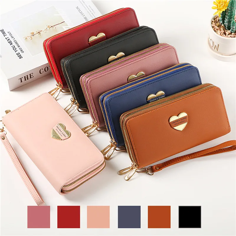 

Women PU Leather Wallet Luxury Long Zipper Wrist Purses Retro Design Clutch Female Card Holder Multilayer Thin Mobile Phone Bag