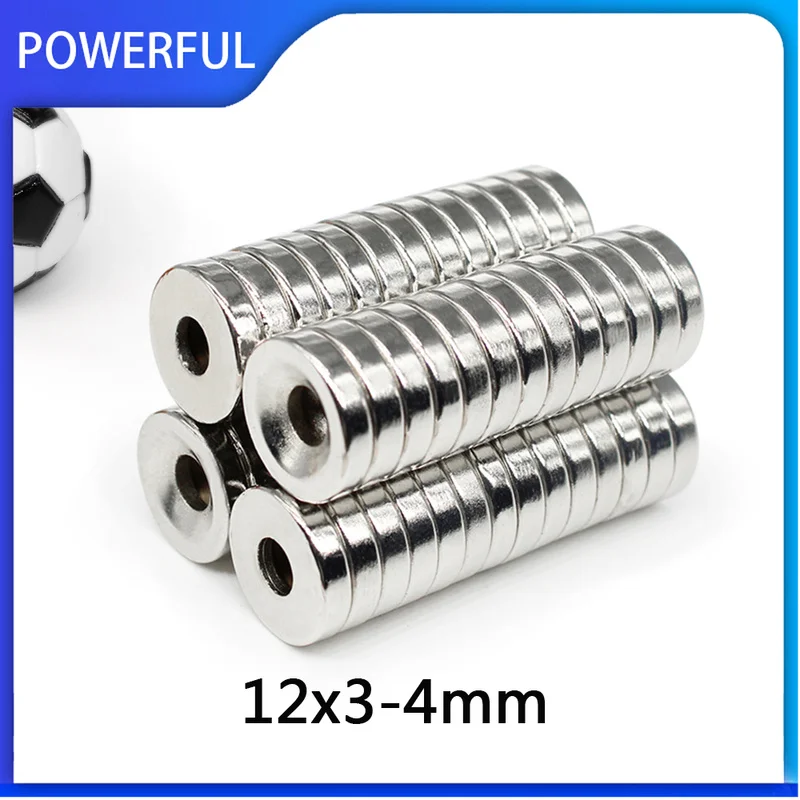 

10~200PCS 12x3-4mm Neodymium Magnets 12x3 mm Hole 4mm Minor Diameter Round Countersunk Magnet Disc 12*3-4mm