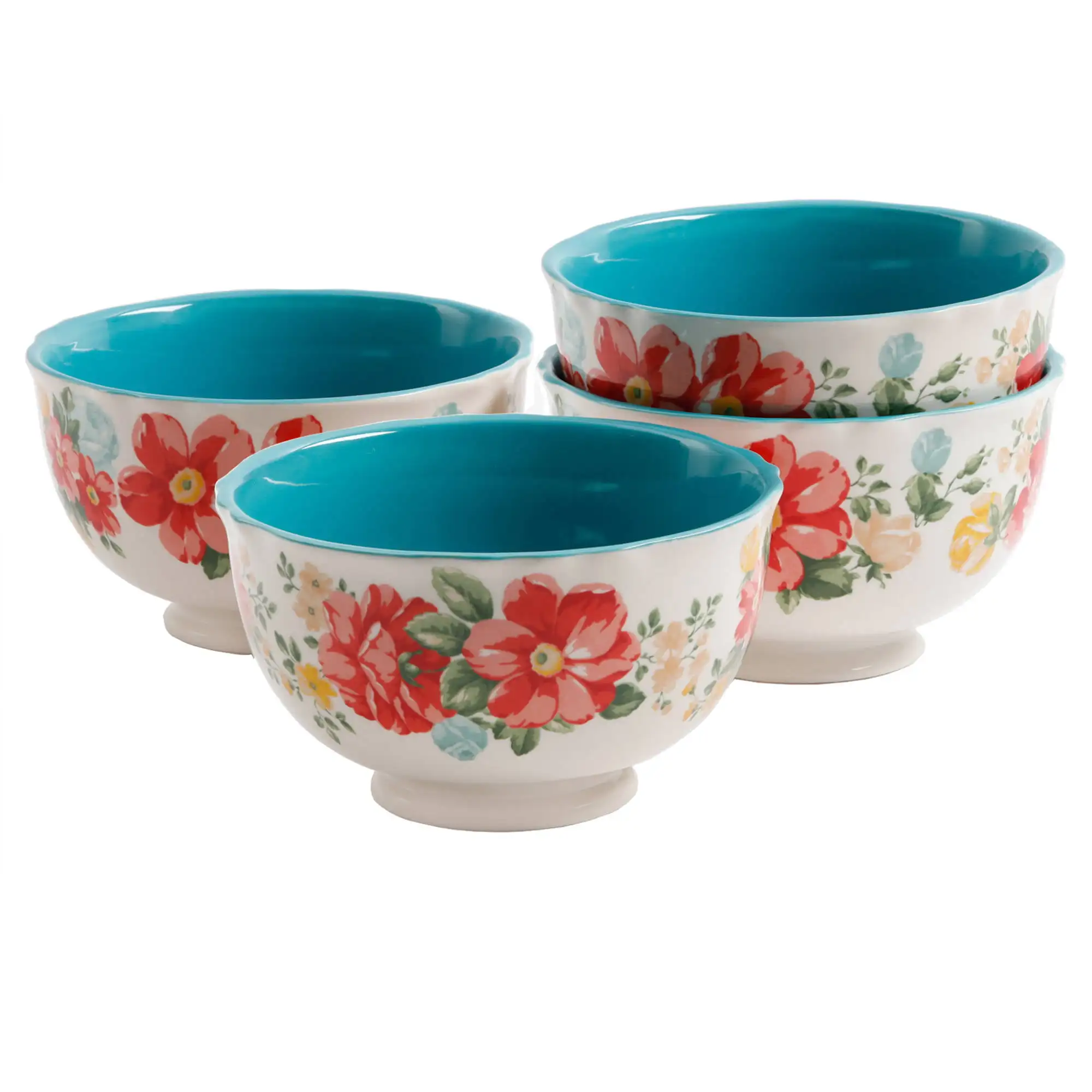 

Vintage Floral 4-Piece Footed Bowl Set