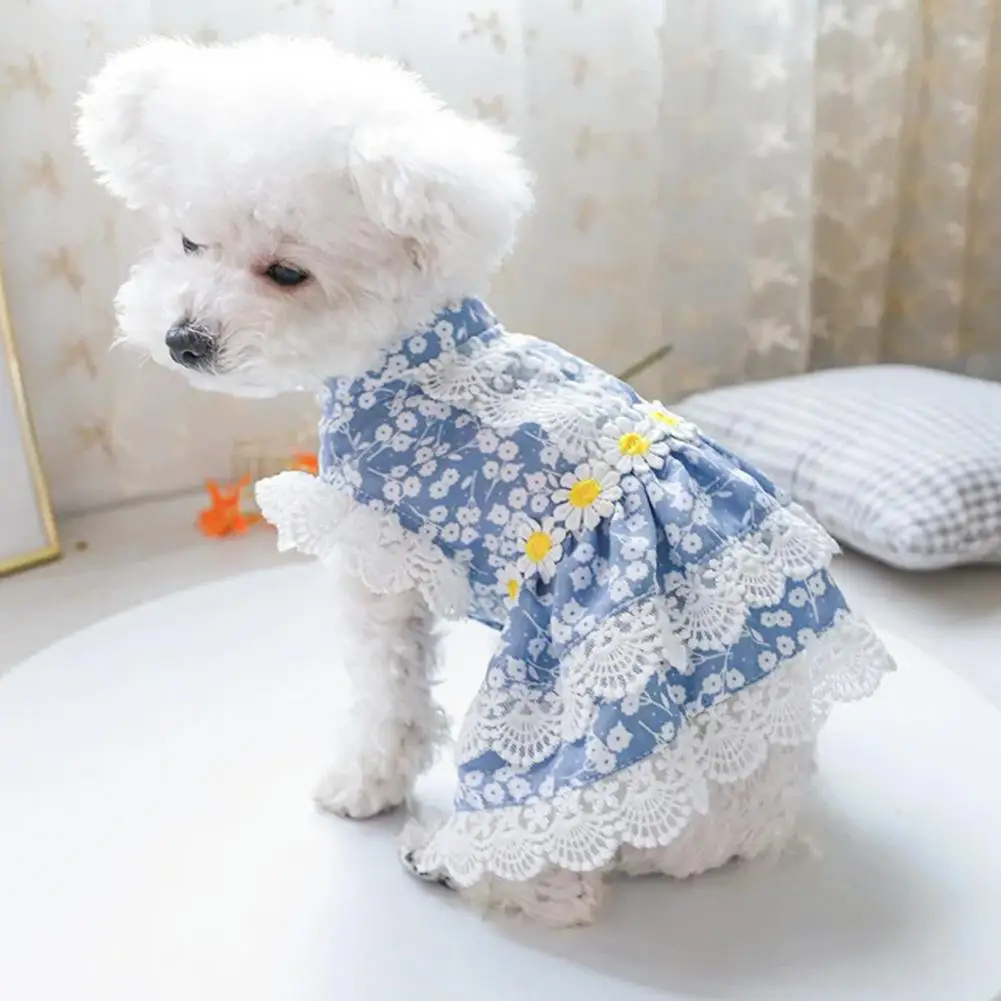 

Flying Sleeves Pet Dress Elegant Adorable Dress Up Two-legged Embroidered Floral Dog Costume for Daily Wear Pet Accessories