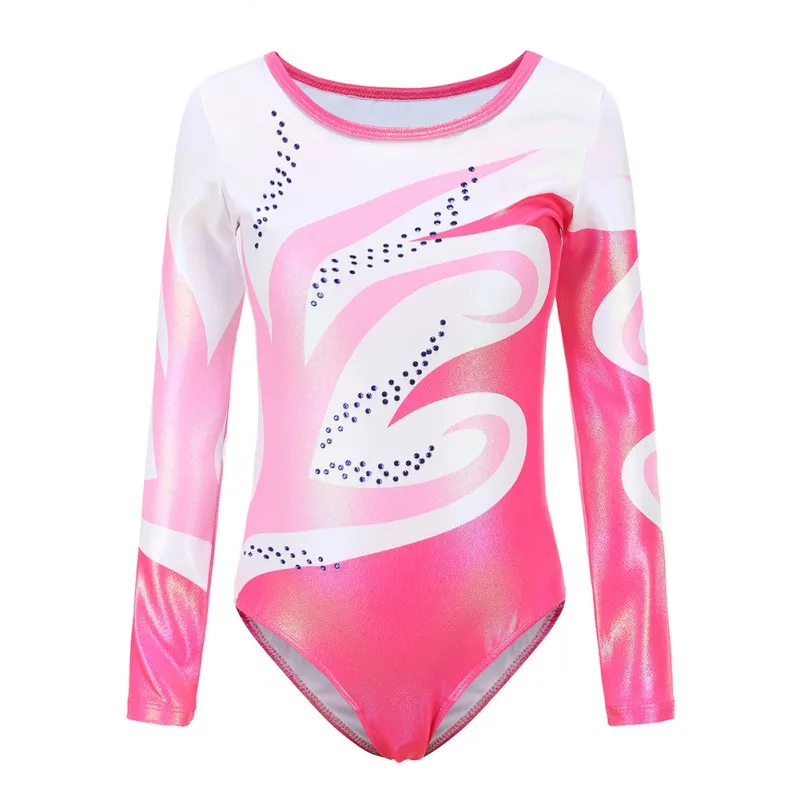 

Girls Long Sleeve Ballet Dancewear Temperament Diamond-Studded Gilt Colorful Gymnastics Leotard Practice Stage Suits