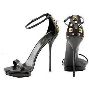 

Summer Waterproof Platform Rivet Super High Heels Nightclub Sandals Women's Leather Sexy One Word Buckle Strap Stiletto Shoes