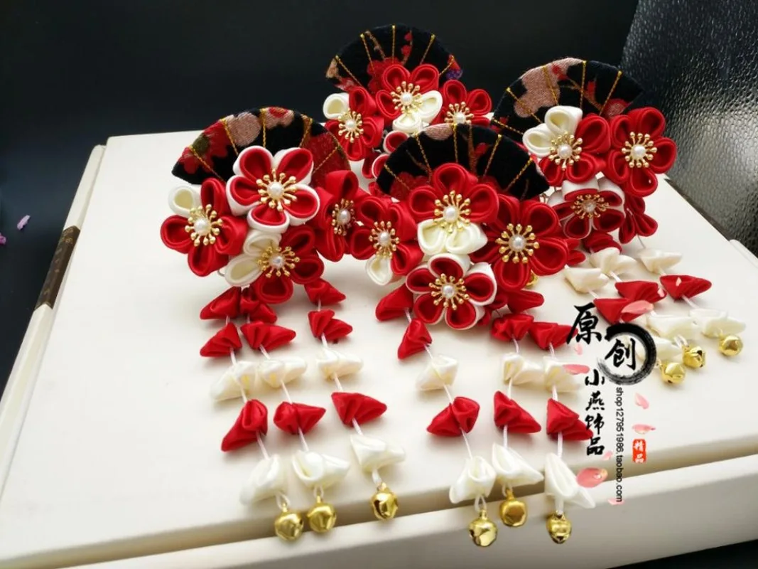 Заколка для волос в японском стиле аксессуары с красной Сакурой украшение