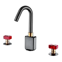 widespread basin faucets red crystal glass dual lever handle hot cold chrome grey brass bathroom sink mixer taps new arrivals