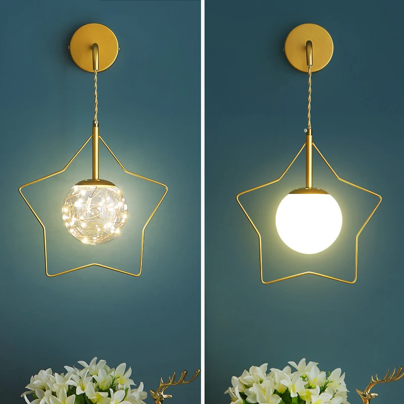 

Nordic Starry Bedroom Wall Lamp Living Room Bedside Aisle Lamp Creative Postmodern Minimalist Children's Star Lamps