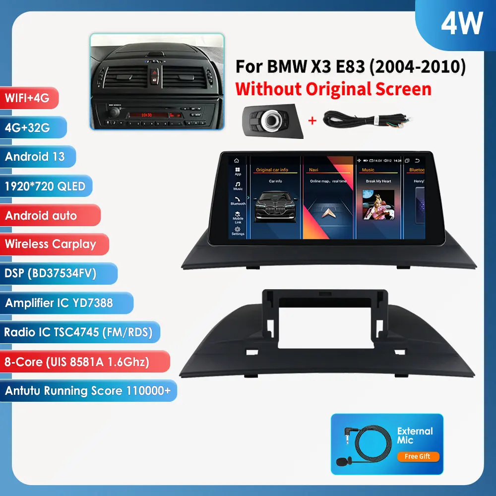 

Carplay Android 13 авто автомобильные интеллектуальные системы радио для BMW X3 E83 F25 CIC X4 F26 NBT мультимедиа 4G авторадио 10,25 дюйма головной блок