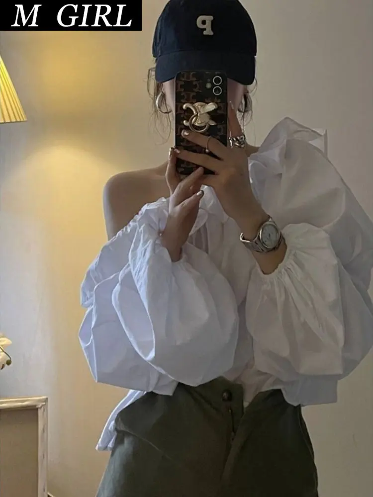 

M GIRLS Blouses Women Vintage French Style Chic Elegant Party Blusas Tops All-match Spring Summer Stylish Puff Sleeve Clothing P