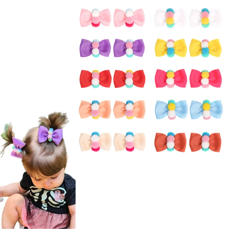 

Детские заколки для волос с бантом, 2 шт./компл., милые маленькие красочные шерстяные шарики для девочек, повязка на голову, детские заколки р...