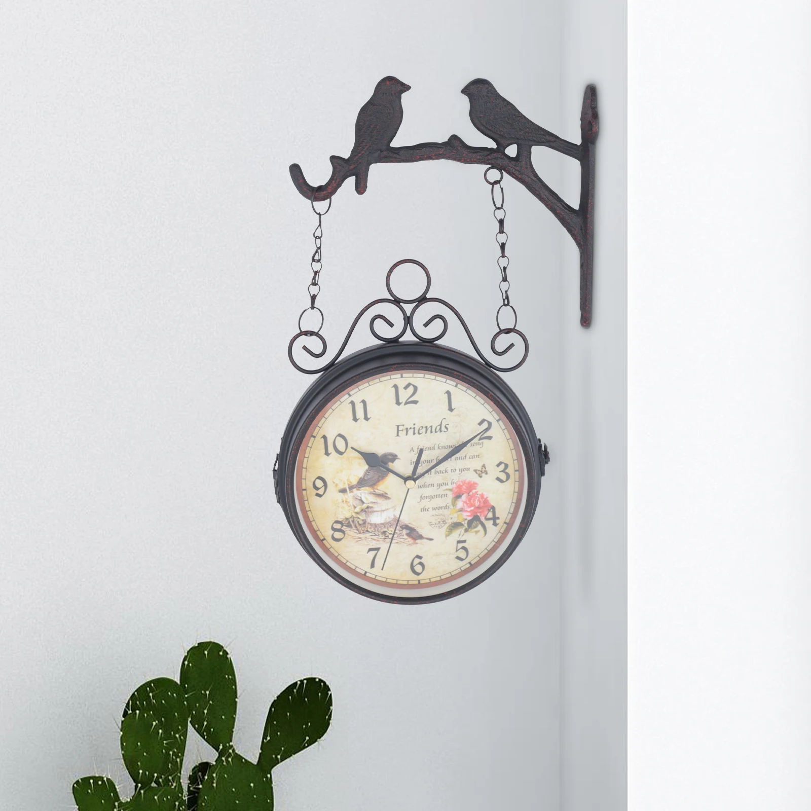 Retro Antique Double Sided Wall Clock Hanging Outdoor Statio