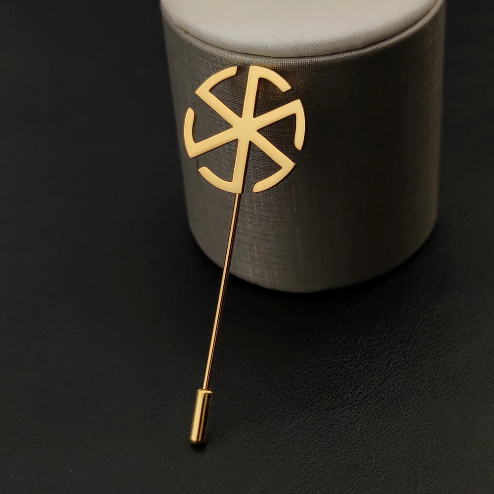 

Vintage Kolovrat Sun Wheel Men Brooch Lapel Pin Badge Stainless Steel Suit Gift Amulet Gold Jewelry Wedding Guests broches