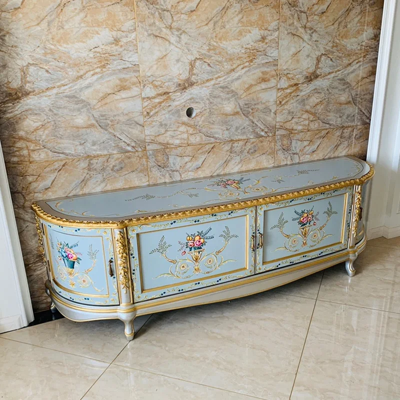 French hand-painted flowers light blue silver foil carved 2m