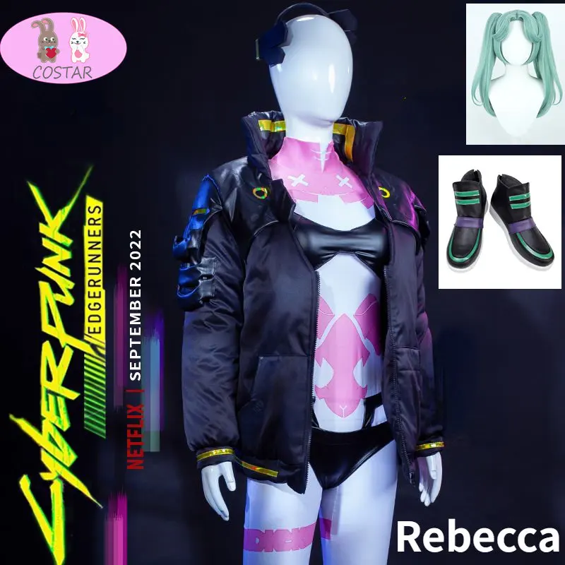 

Anime CYBERPUNK EDGERUNNERS Rebecca Cosplay Costumes Halloween Carnival Parody Girl Bra wig shoes