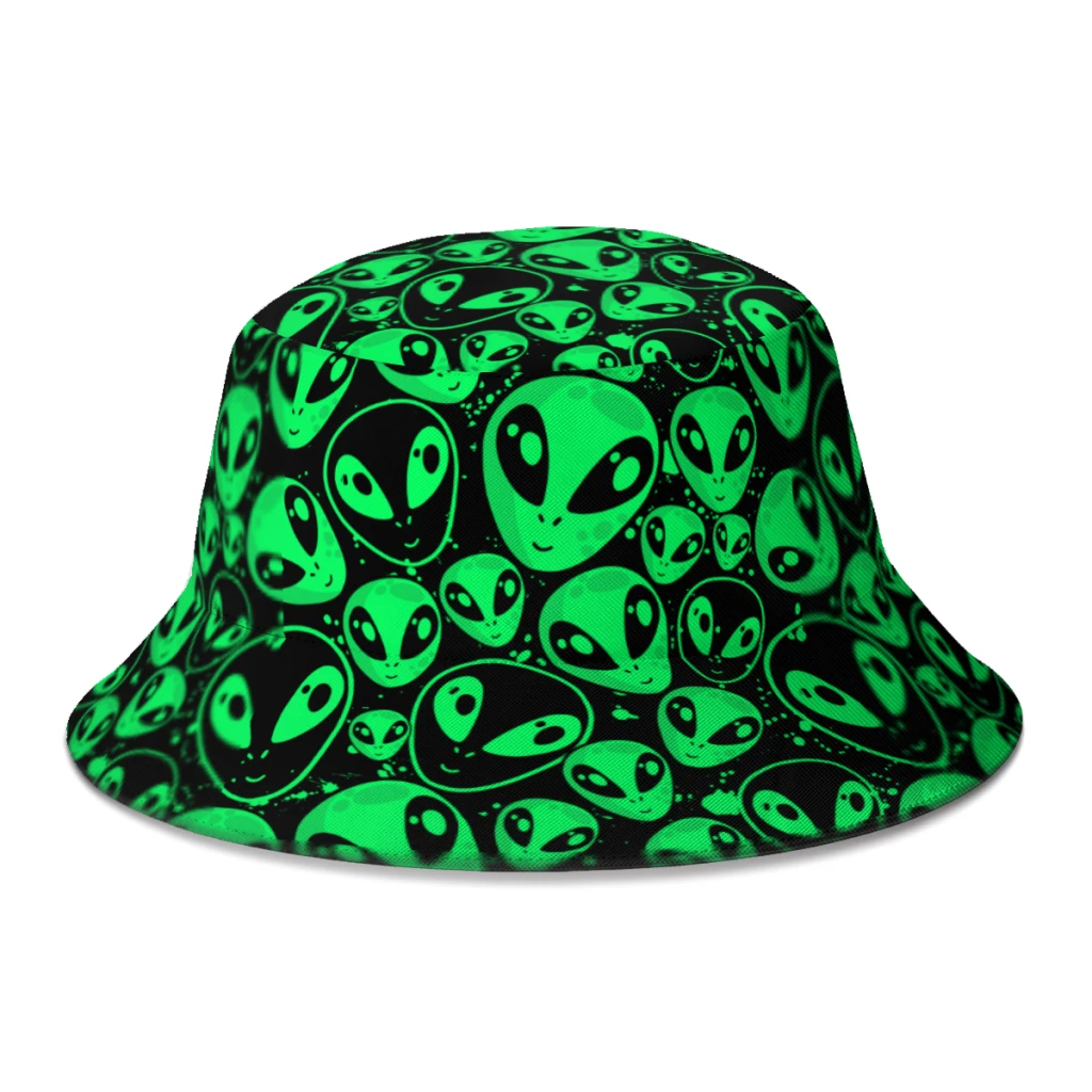 2022 New Summer Alien Pattern Bucket Hats for Unisex  Beach Foldable Bob Fisherman Hat  Sun Cap
