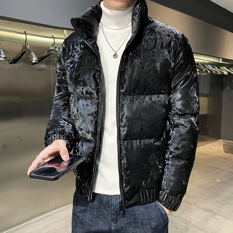Luxury Velvet Winter Men Jacket Thicken Warm Casual Streetwear Parka Stand-up Collar Business Social Overcoat Chaquetas Hombre