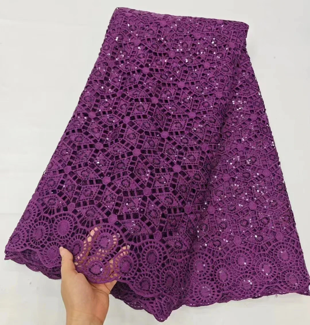 2024 новый дизайн фиолетовый Африканский шнур кружевная ткань с блестками