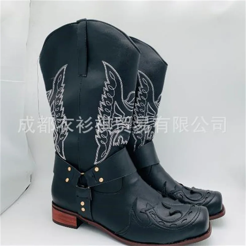 Мужские кожаные ботинки на низком каблуке с вышивкой размеры 38-48