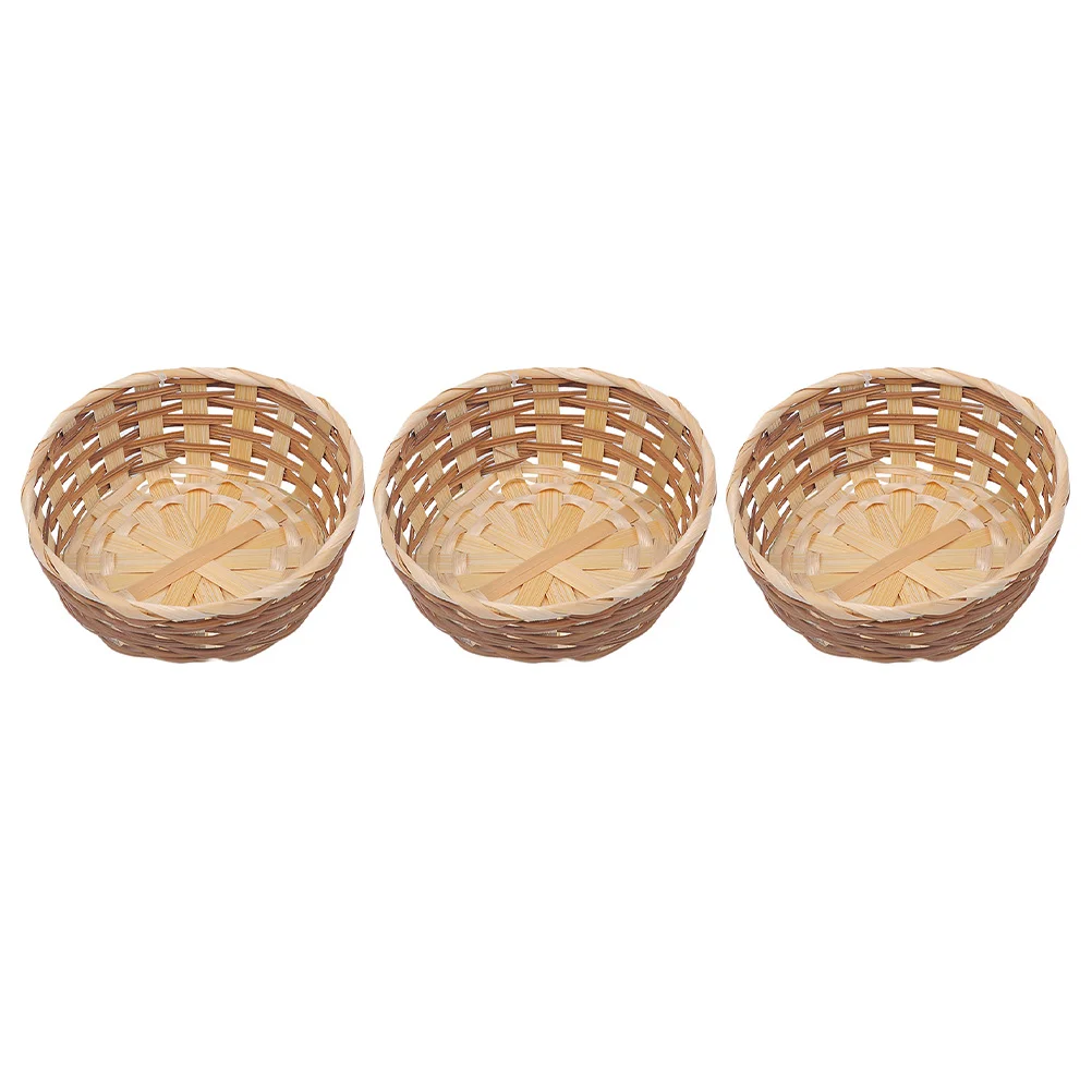 

Basket Storage Fruit Woven Serving Baskets Wicker Container Rattan Bread Tray Snack Bowl Round Bamboo Decorative Rustic