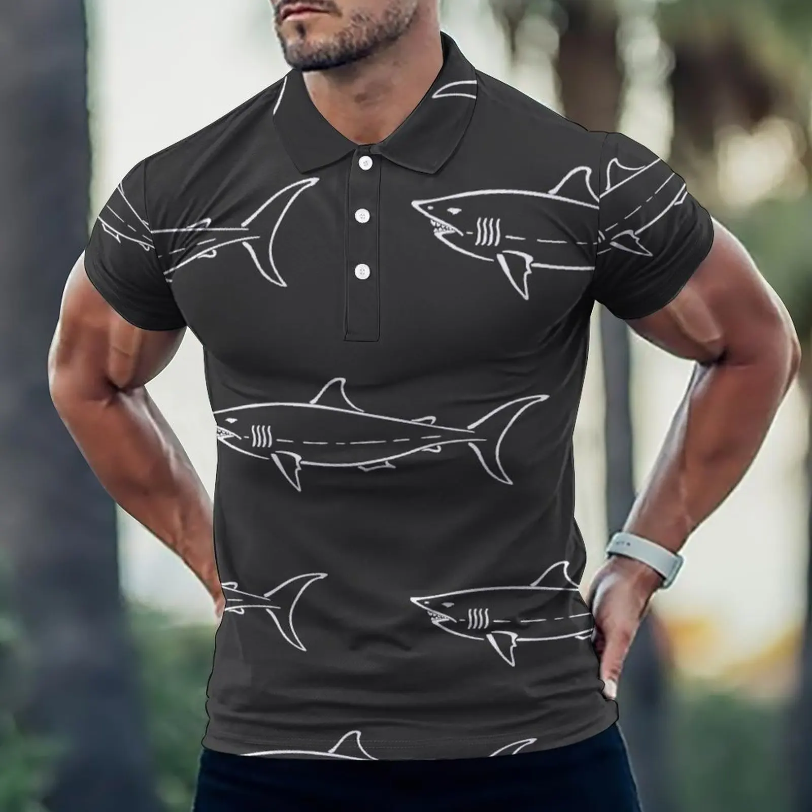 

Summer Men's Short Sleeve Turn-down Collar Shirt, Buttoned With Floral Prints