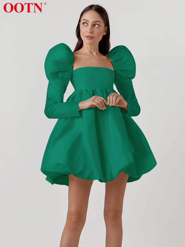 

Элегантные вечерние платья OOTN с пышными рукавами, женские модные атласные бежевые мини-платья с высокой талией на шнуровке, Осенние свадебн...