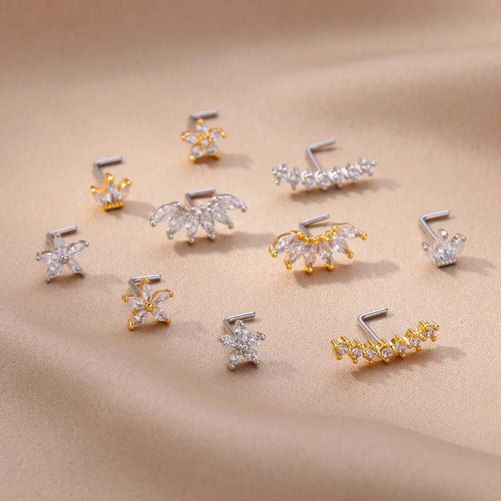 

Cubic Zircon Flower Nose Rings For Women Stainless Steel Heart Star Crown Piercing Ear Clip Cuff Earring Body Jewelry Party Gift