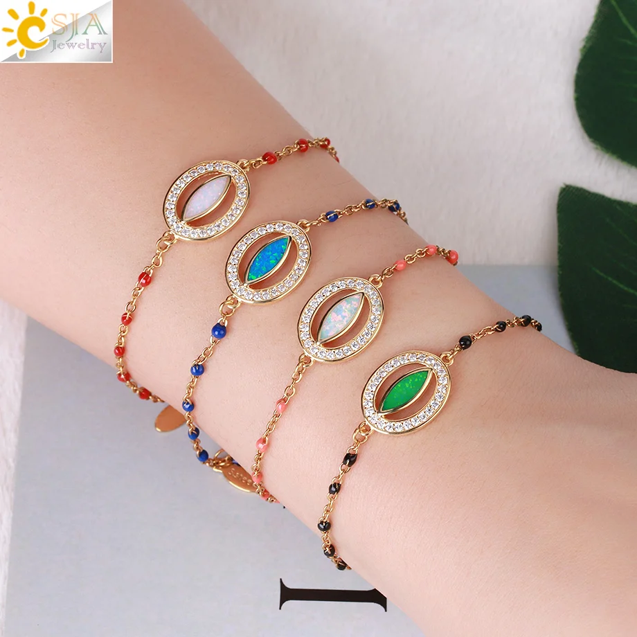 

CSJA Stainless Steel Bracelets Gold Plated Link Chain Evil Eye Bracelet Bangle Charms Cute Thin Pulseras Acier Inoxydable S880