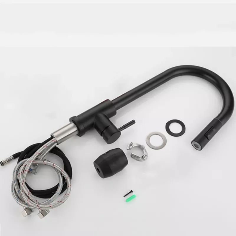 

Matte Black Kitchen Faucet Cold and Hot Mixer Pull Out Two Function Deck Mounted Tap With Free Hose