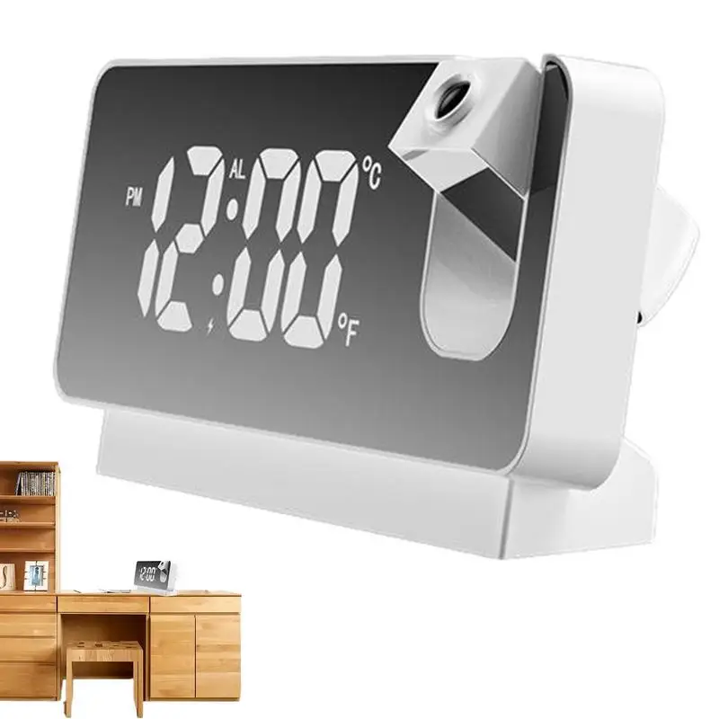 

Цифровые проекционные часы для спальни, 180 градусов, USB-зарядка, будильник со светодиодными экранами, дисплей температуры, будильник для