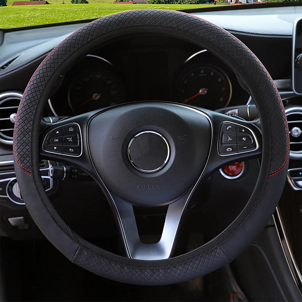 

Protect Cover Steering Wheel Cover Accessories Anti-slip Black Leather Parts Replacement Vehicle 15in 1pc Durable