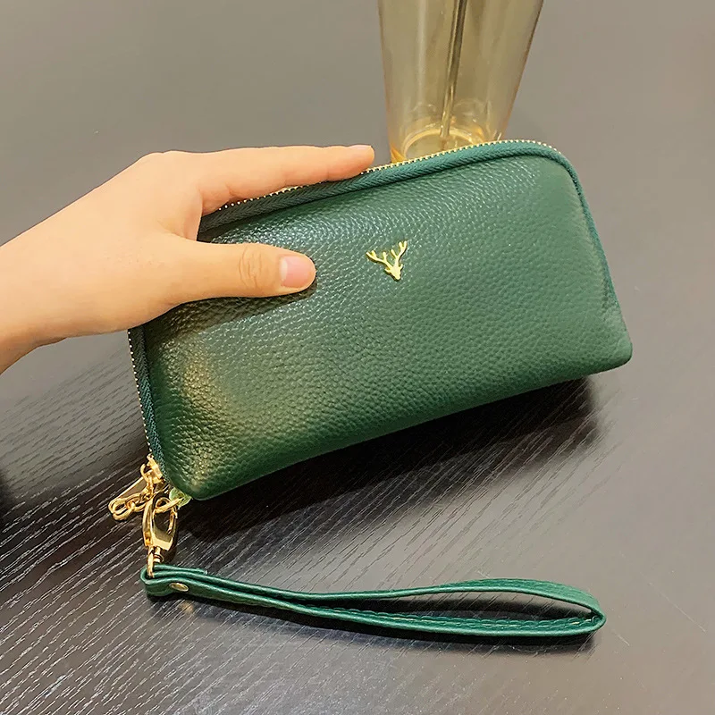 2023 New Fashion Women's  Genuine Leather Wallet Medium Length Cowhide Female Zipper Purses Simple Storage Bag Gifts for Women