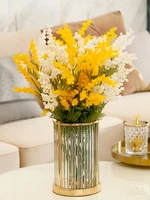 Nordic Luxury Vase Glass Metal Large Flower Modern Gold Vases Tableornaments for Home Decoration Room Candle Holder Gift Ideas