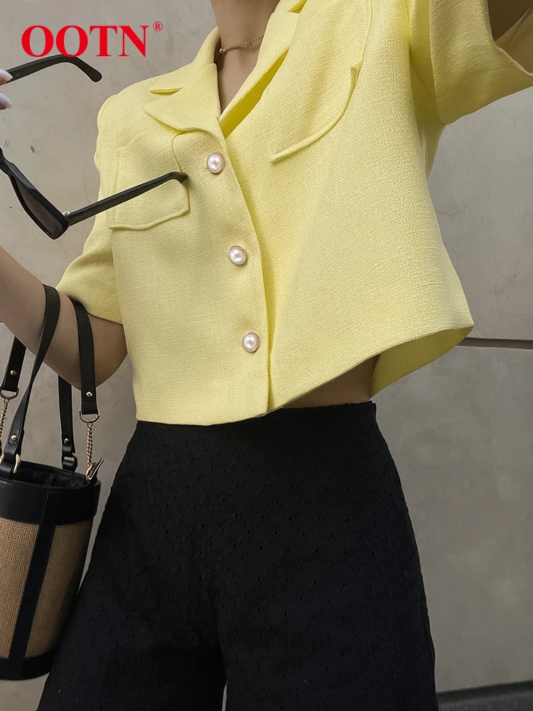 

OOTN Street Chic Short Sleeve Shirts Female Summer Elegant Button Up Tops Fashion Casual Notched Collar Woman Blouses 2023 New