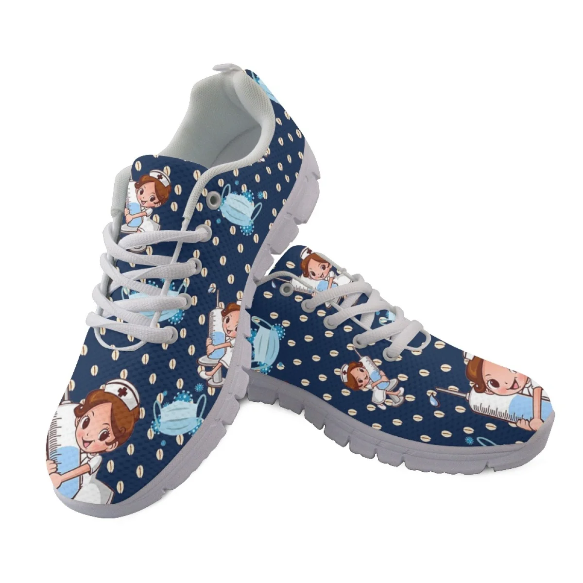 

Belidome Cute Nurse Medical Cartoon Blue Nurse Shoes for Women Casual Walking Tennis Breathable Nurse Sneaker Running Footwear