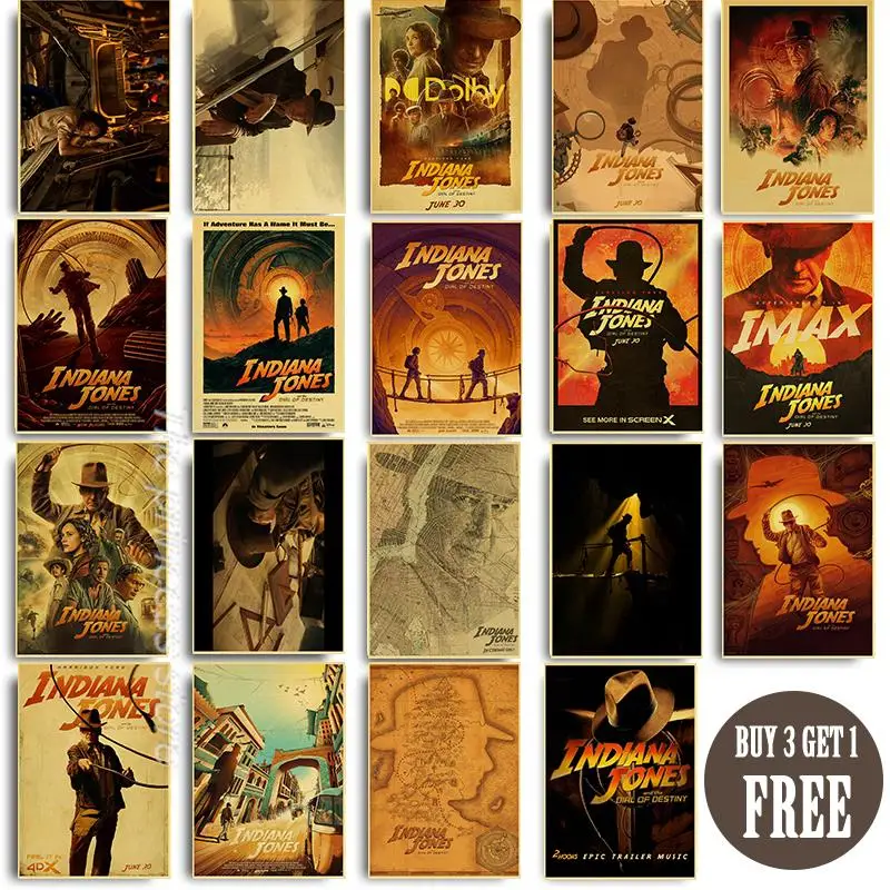 

Vintage Raiders of The Lost Ark Poster Indiana Jones Classic Movie Kraft Painting Picture for Modern Bedroom Bar Cafe Home Decor