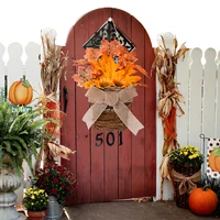 autumn basket wreath natural rattan circle door wall decoration beautiful farmhouse artificial green leaves wreath with basket