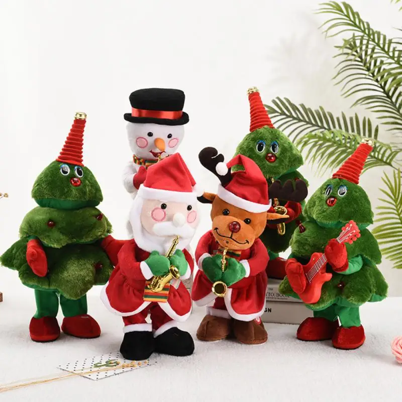 

Christmas Electric Plush Toys Electric Blowing Saxophone Santa Claus Snowman Xmas Tree Dancing Toy Festive Gifts For Kid Friend