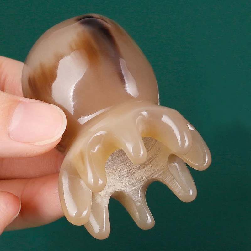 

Natural White Horn Octopus Comb Head Meridian Scraping Scalp Massage Brush Acupuncture Spa Gua Sha Therapy Massage Relax Tool