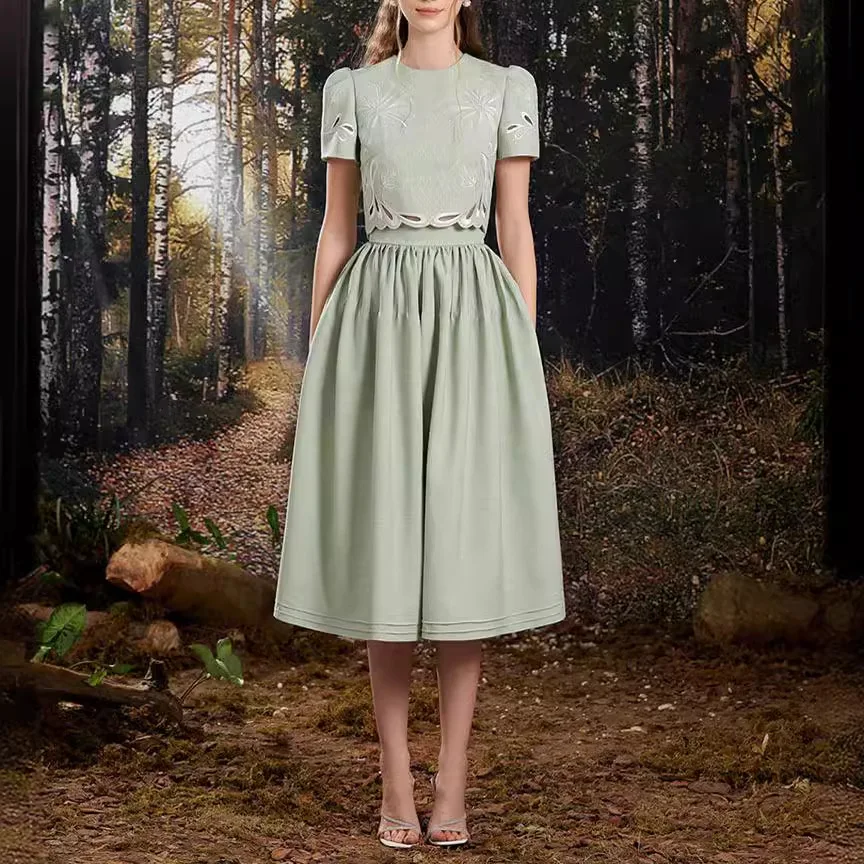 Женский винтажный комплект из двух предметов Плиссированная Юбка-миди и топ с