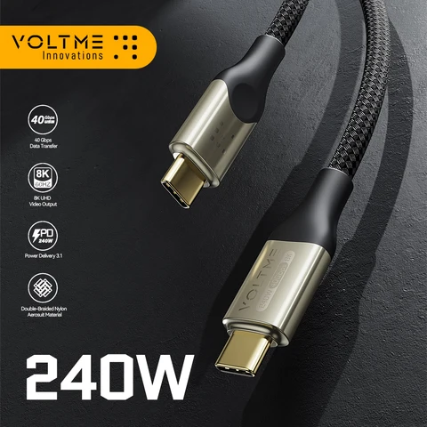 VOLTME 240 Вт PD 3.1 Кабель для быстрой зарядки Кабель USB 4.0 поддерживает HD-дисплей 8K при 60 Гц, передачу данных 40 Гбит/с для iPhone 15 MacBook Pro