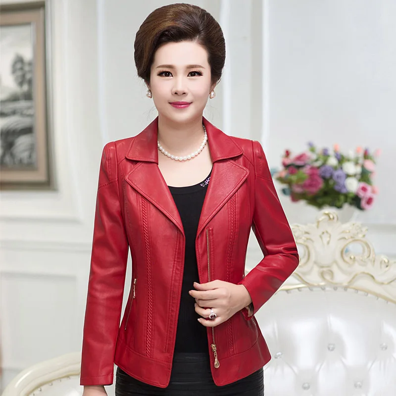 2023 Middle-aged Leather Jacket for Women Soft PU Faux Leather Coat Female Autumn Winter Elegant Outerwear Leather Oversized
